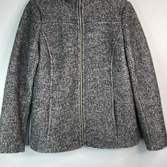 LANDS END Wool Zip Jacket Marled Black Grey High Neck Pockets Size 10P - Picture 4 of 11